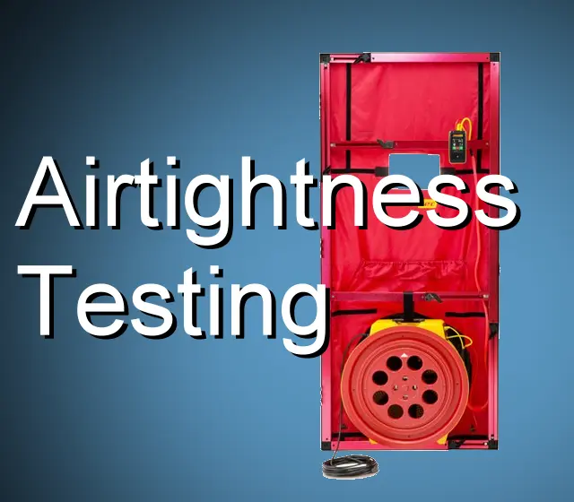 Blower door air tightness test in progress